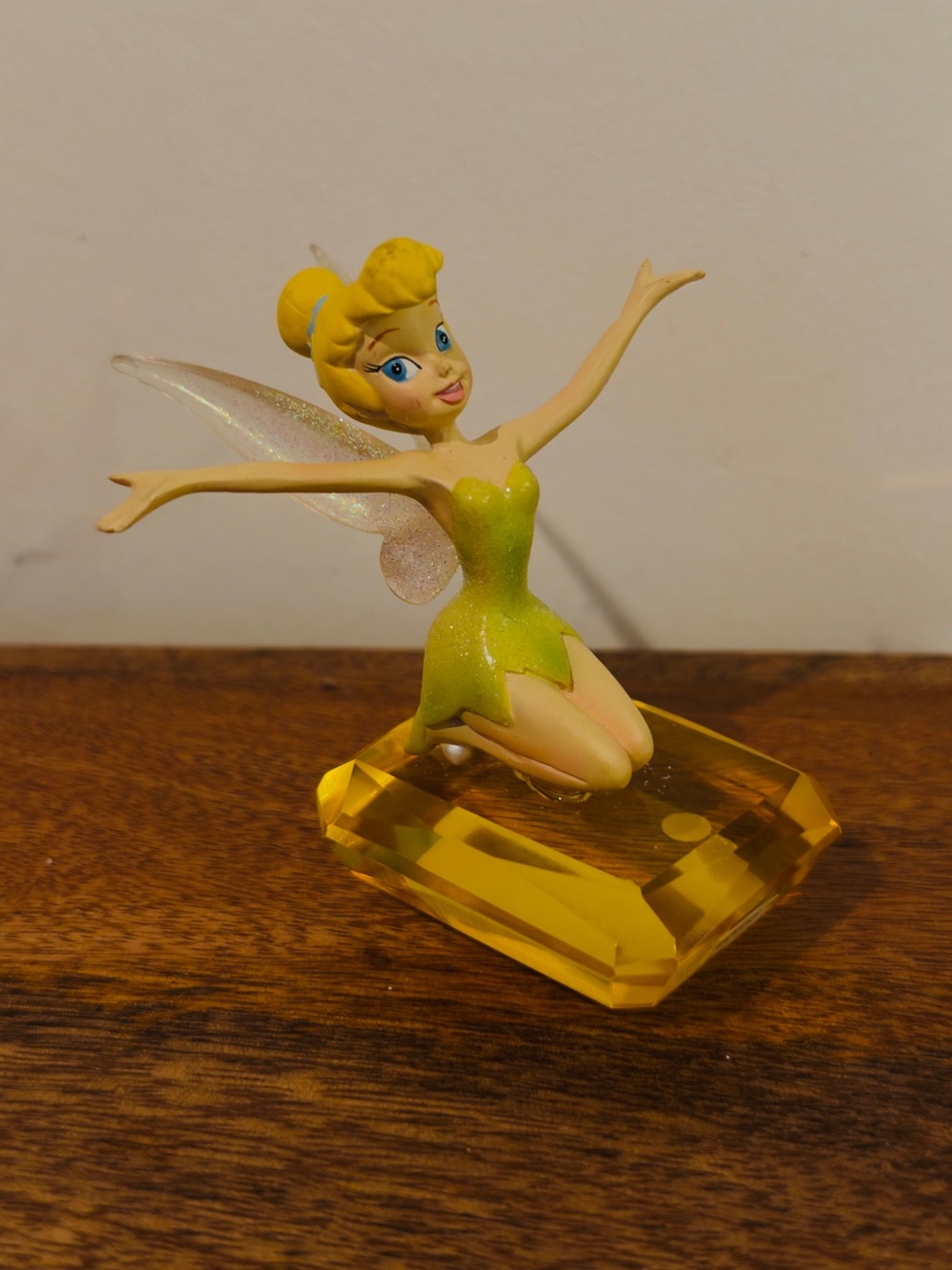 Tinker Bell Green Fairy Figurine on Yellow Crystal Base